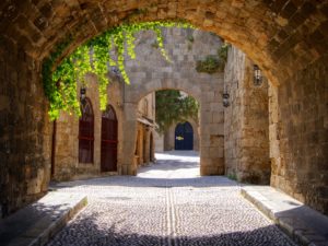 Medieval arched street in the old town of Rhodes, Greece 3